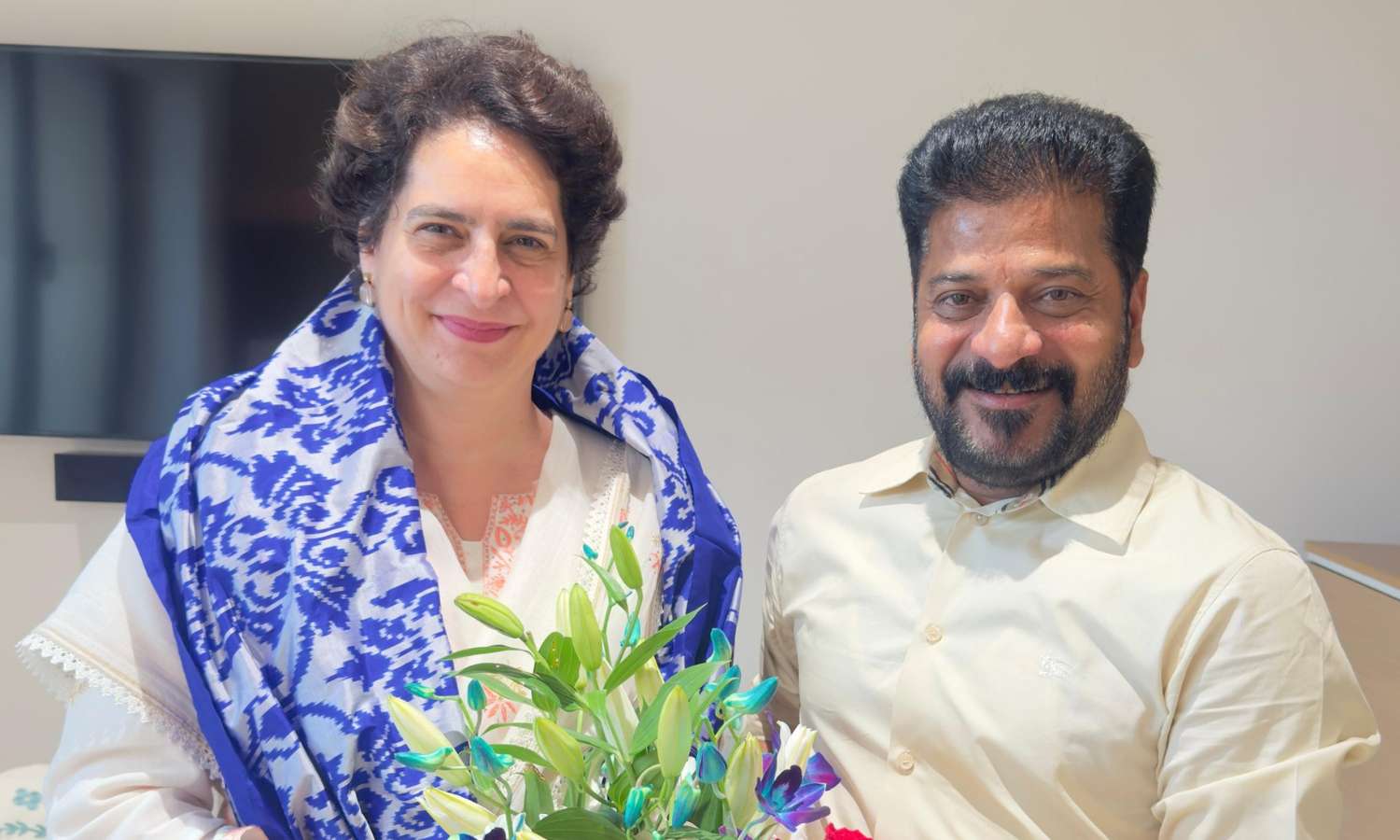 Revanth Reddy briefs Priyanka